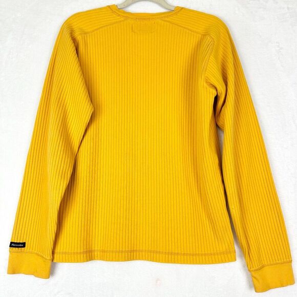 Vintage Abercrombie & Fitch Y2K Muscle Ribbed Sweater Size Large Yellow V-Neck - Picture 2 of 9